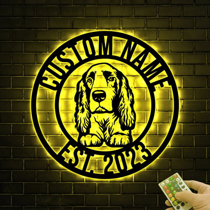 Custom Field Spaniel Dog Metal Sign with Led Light, Field Spaniel Decor, Dog Metal Wall Art, Dog Owner Gift, Dog Welcome Sign, Dog Name Sign