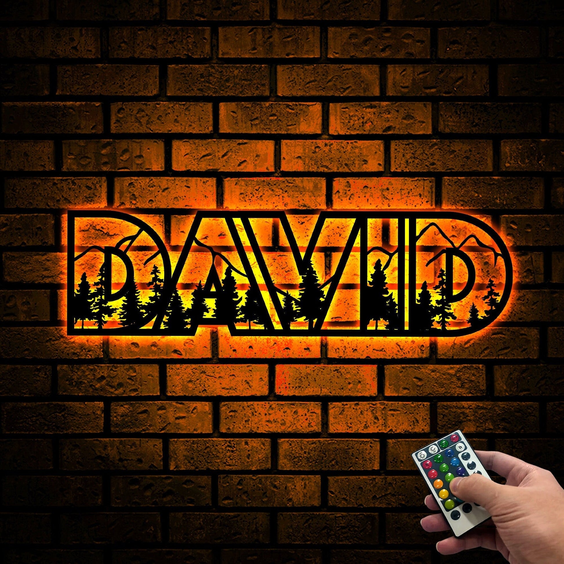 Custom 5 Letter Mountain Name Sign Nursery Led Light, Metal Name with Mountains and Trees, Wildlife Lover Gift, Nature Wall Art, Woodland