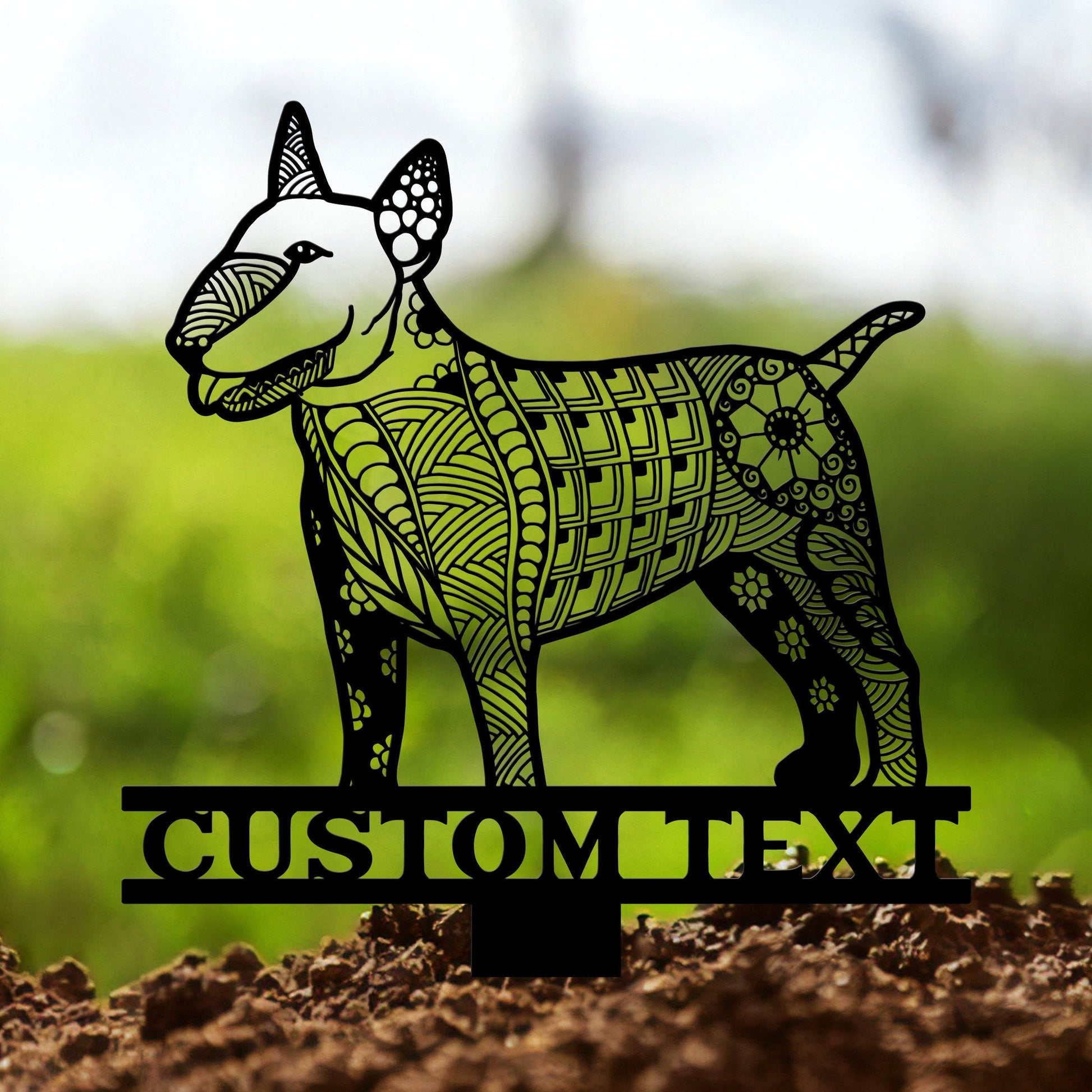 Bull Terrier Mandala Garden Stake Metal, Bull Terrier Zentangle Metal Yard Art, Bull Terrier Gifts, Dog Garden Sign, Outdoor Decor