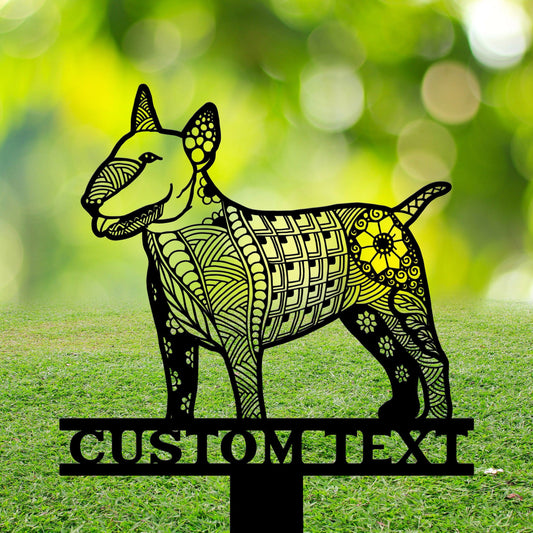 Bull Terrier Mandala Garden Stake Metal, Bull Terrier Zentangle Metal Yard Art, Bull Terrier Gifts, Dog Garden Sign, Outdoor Decor