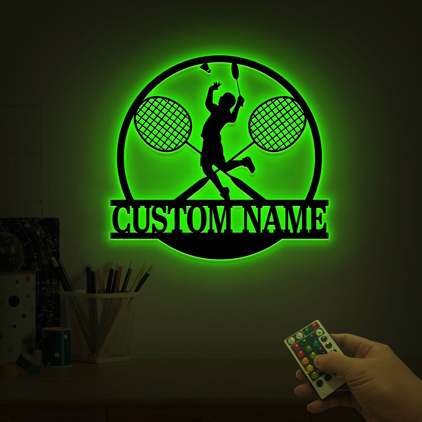 Custom Badminton Metal Wall Art with Led Light, Badminton Coach Gift, Badminton Player Name Sign, Badminton Racket, Boys Room Decor Sports
