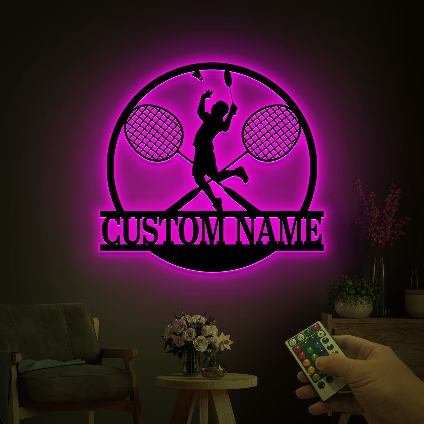 Custom Badminton Metal Wall Art with Led Light, Badminton Coach Gift, Badminton Player Name Sign, Badminton Racket, Boys Room Decor Sports
