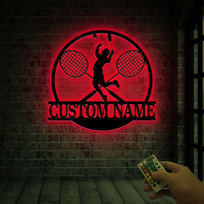 Custom Badminton Metal Wall Art with Led Light, Badminton Coach Gift, Badminton Player Name Sign, Badminton Racket, Boys Room Decor Sports