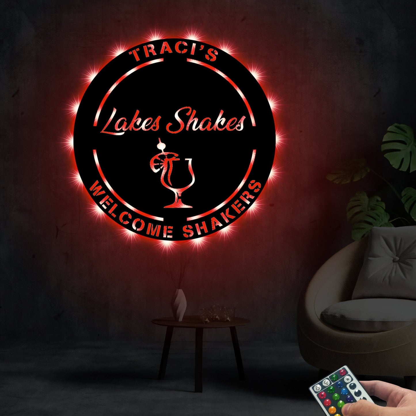 Custom Metal Wall Art With Led Lights For Shop Owner, Personalized Bar Sign Wall Art, Juice Bar Sign, Lakes Shakes Bar Sign, Welcome Sign