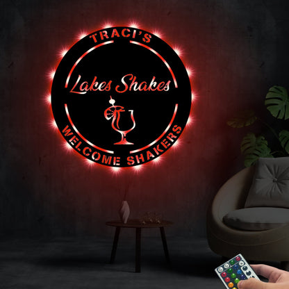 Custom Metal Wall Art With Led Lights For Shop Owner, Personalized Bar Sign Wall Art, Juice Bar Sign, Lakes Shakes Bar Sign, Welcome Sign