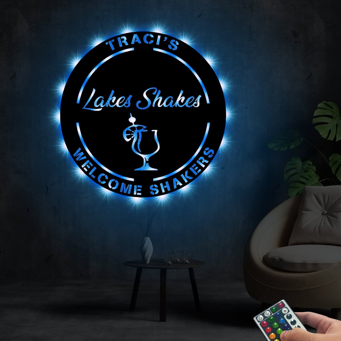 Custom Metal Wall Art With Led Lights For Shop Owner, Personalized Bar Sign Wall Art, Juice Bar Sign, Lakes Shakes Bar Sign, Welcome Sign