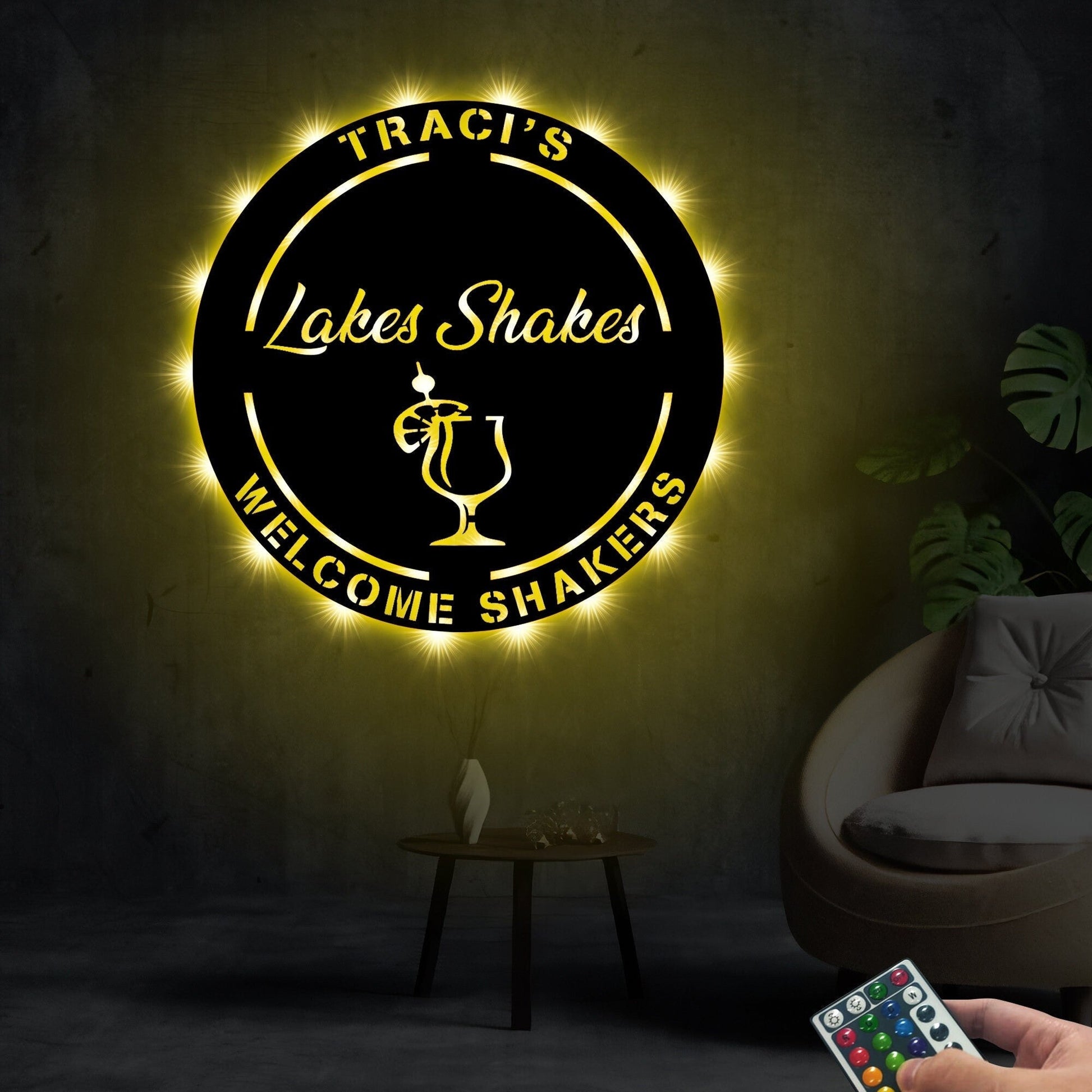 Custom Metal Wall Art With Led Lights For Shop Owner, Personalized Bar Sign Wall Art, Juice Bar Sign, Lakes Shakes Bar Sign, Welcome Sign