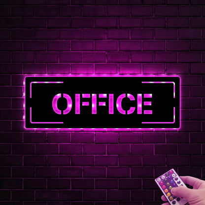 Custom Modern Office Sign With Led Lights, Personalized Text Door Sign, Custom Room Sign, Office Metal Wall Art, Business Gift, Xmas Gift