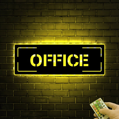 Custom Modern Office Sign With Led Lights, Personalized Text Door Sign, Custom Room Sign, Office Metal Wall Art, Business Gift, Xmas Gift