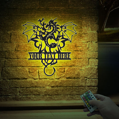 Custom Dragon Metal Wall Art, Led Lights Metal Wall Decoration, Housewarming Gift, Home Decoration Monogram Dragon Sign Boys Kids Room D?cor