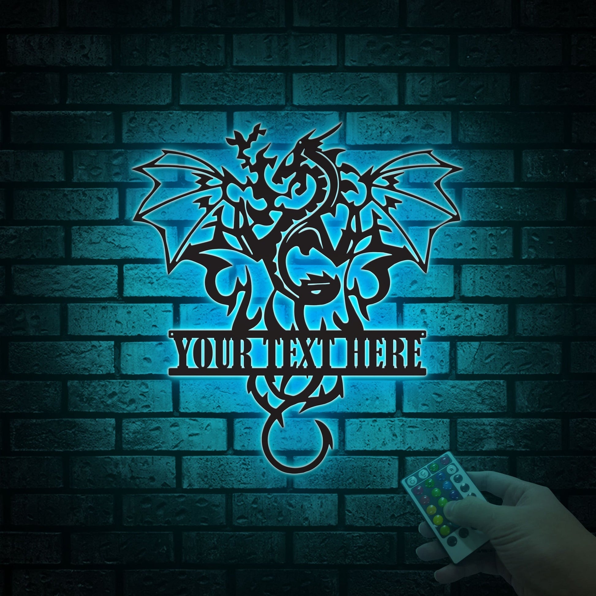 Custom Dragon Metal Wall Art, Led Lights Metal Wall Decoration, Housewarming Gift, Home Decoration Monogram Dragon Sign Boys Kids Room D?cor