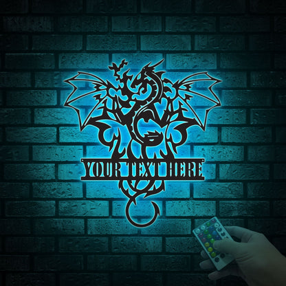 Custom Dragon Metal Wall Art, Led Lights Metal Wall Decoration, Housewarming Gift, Home Decoration Monogram Dragon Sign Boys Kids Room D?cor