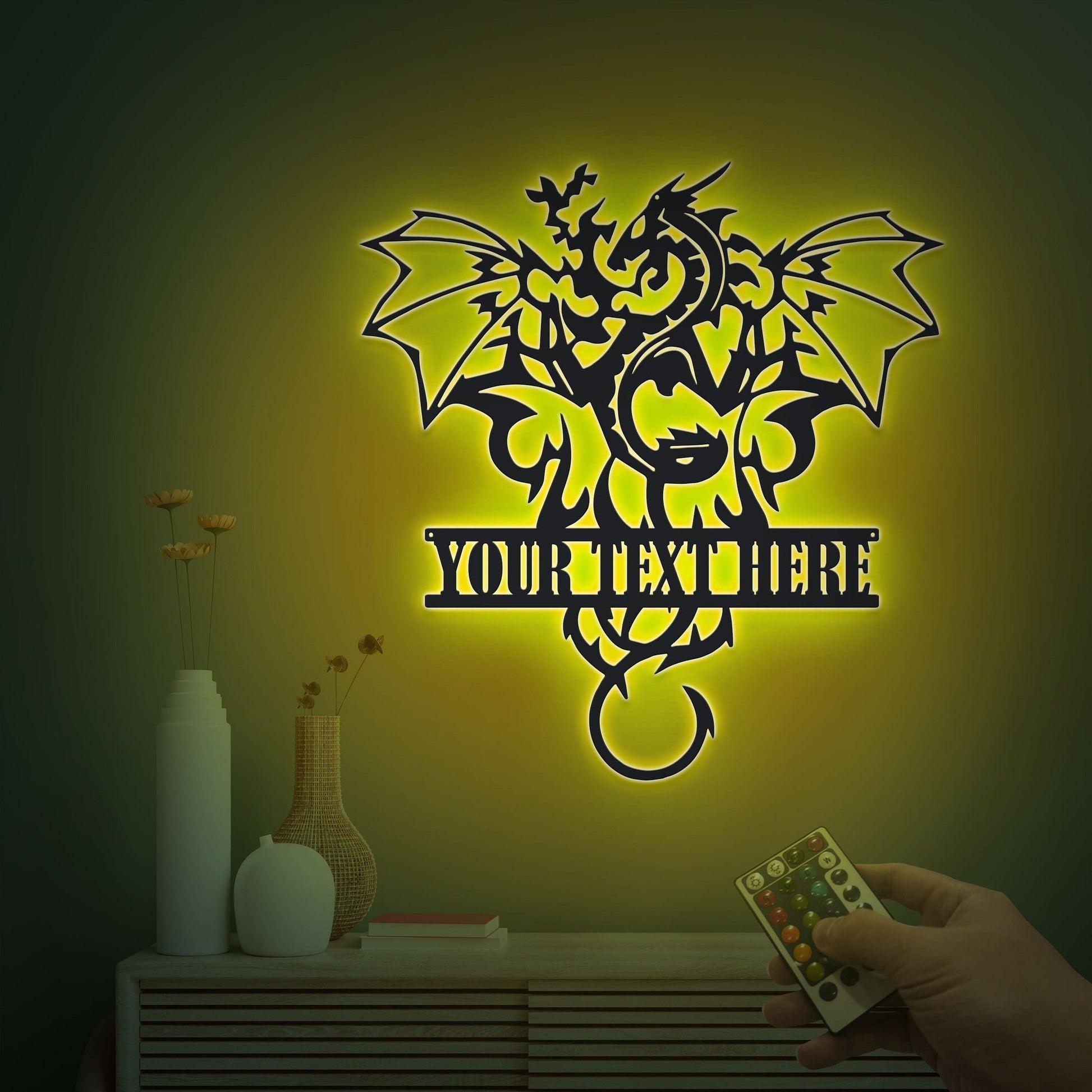 Custom Dragon Metal Wall Art, Led Lights Metal Wall Decoration, Housewarming Gift, Home Decoration Monogram Dragon Sign Boys Kids Room D?cor
