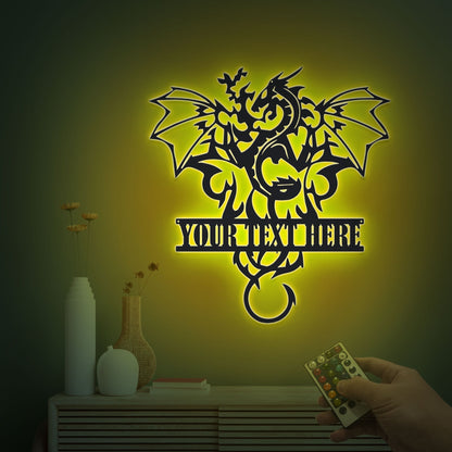 Custom Dragon Metal Wall Art, Led Lights Metal Wall Decoration, Housewarming Gift, Home Decoration Monogram Dragon Sign Boys Kids Room D?cor