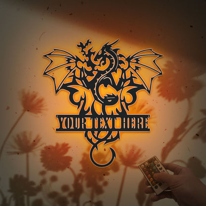 Custom Dragon Metal Wall Art, Led Lights Metal Wall Decoration, Housewarming Gift, Home Decoration Monogram Dragon Sign Boys Kids Room D?cor