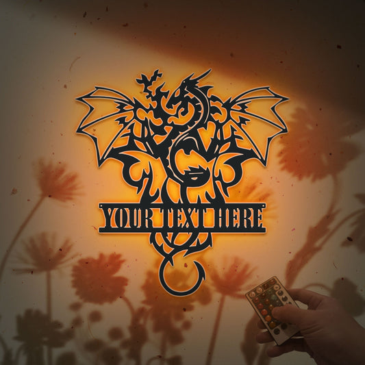 Custom Dragon Metal Wall Art, Led Lights Metal Wall Decoration, Housewarming Gift, Home Decoration Monogram Dragon Sign Boys Kids Room D?cor