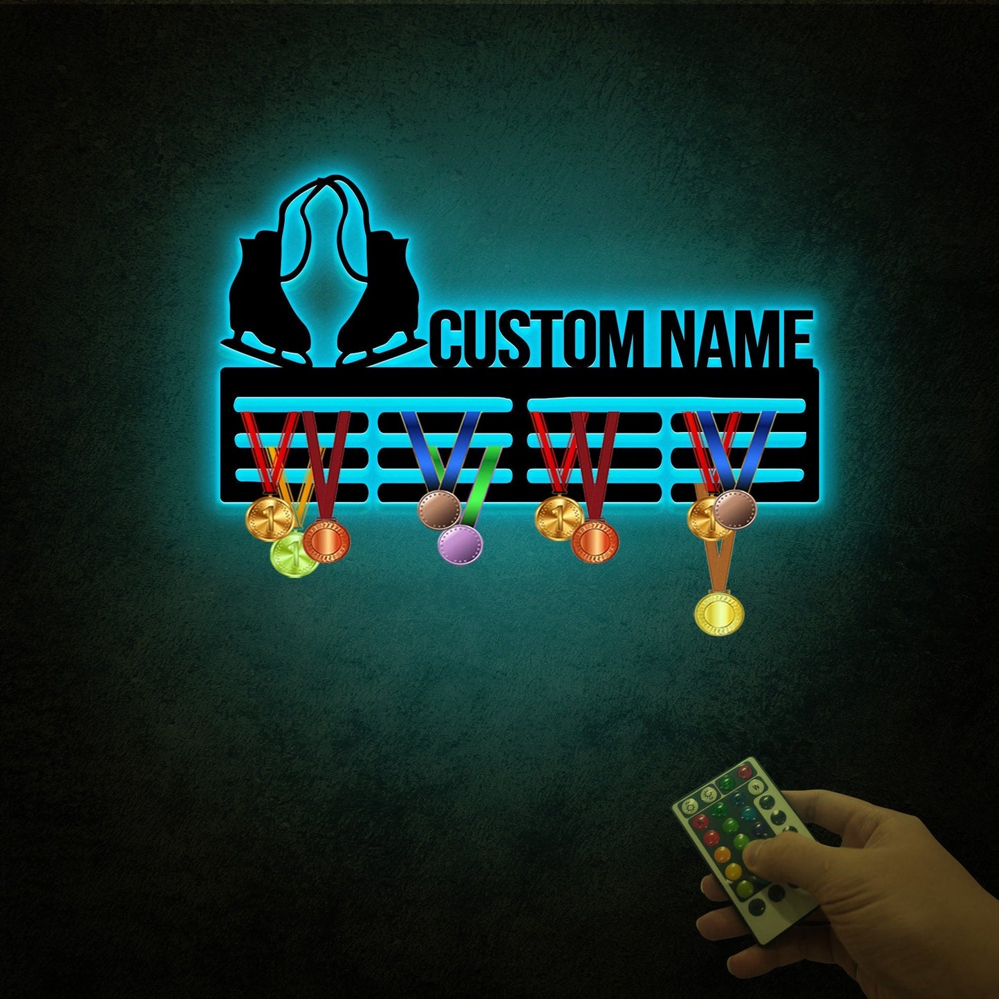 Custom Name Skating Medal Hanger with Led Light, Medal Holder Display Rack for Awards and Ribbons, Tiered Award Rack, Sports Medal Hanger