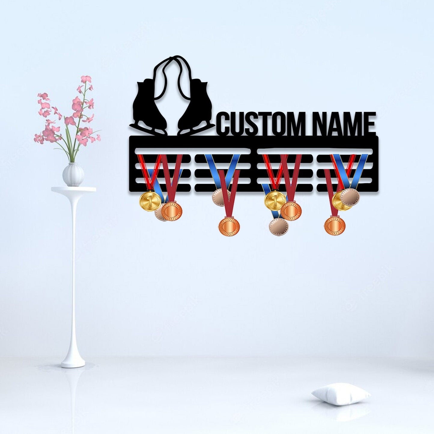 Custom Name Skating Medal Hanger with Led Light, Medal Holder Display Rack for Awards and Ribbons, Tiered Award Rack, Sports Medal Hanger