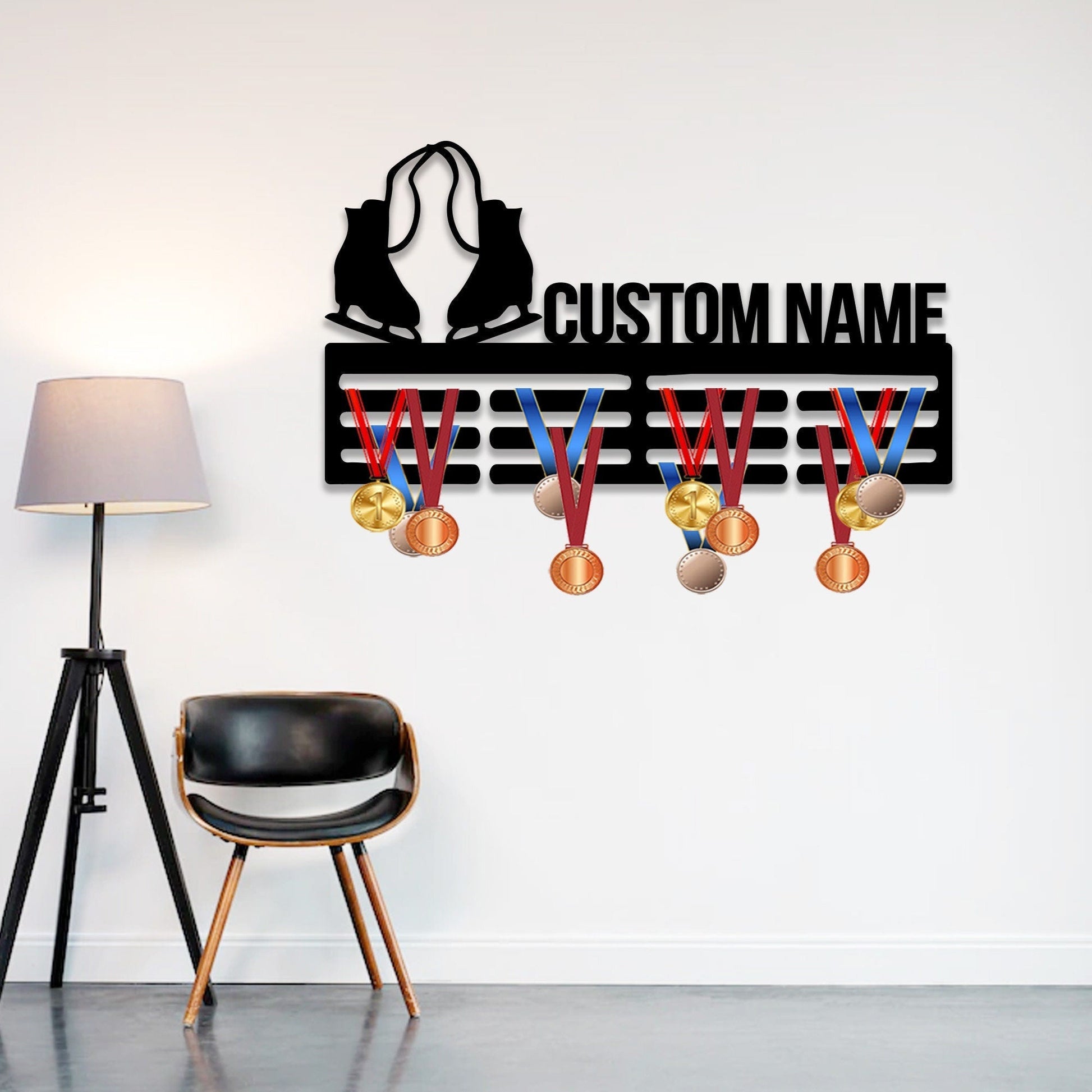 Custom Name Skating Medal Hanger with Led Light, Medal Holder Display Rack for Awards and Ribbons, Tiered Award Rack, Sports Medal Hanger