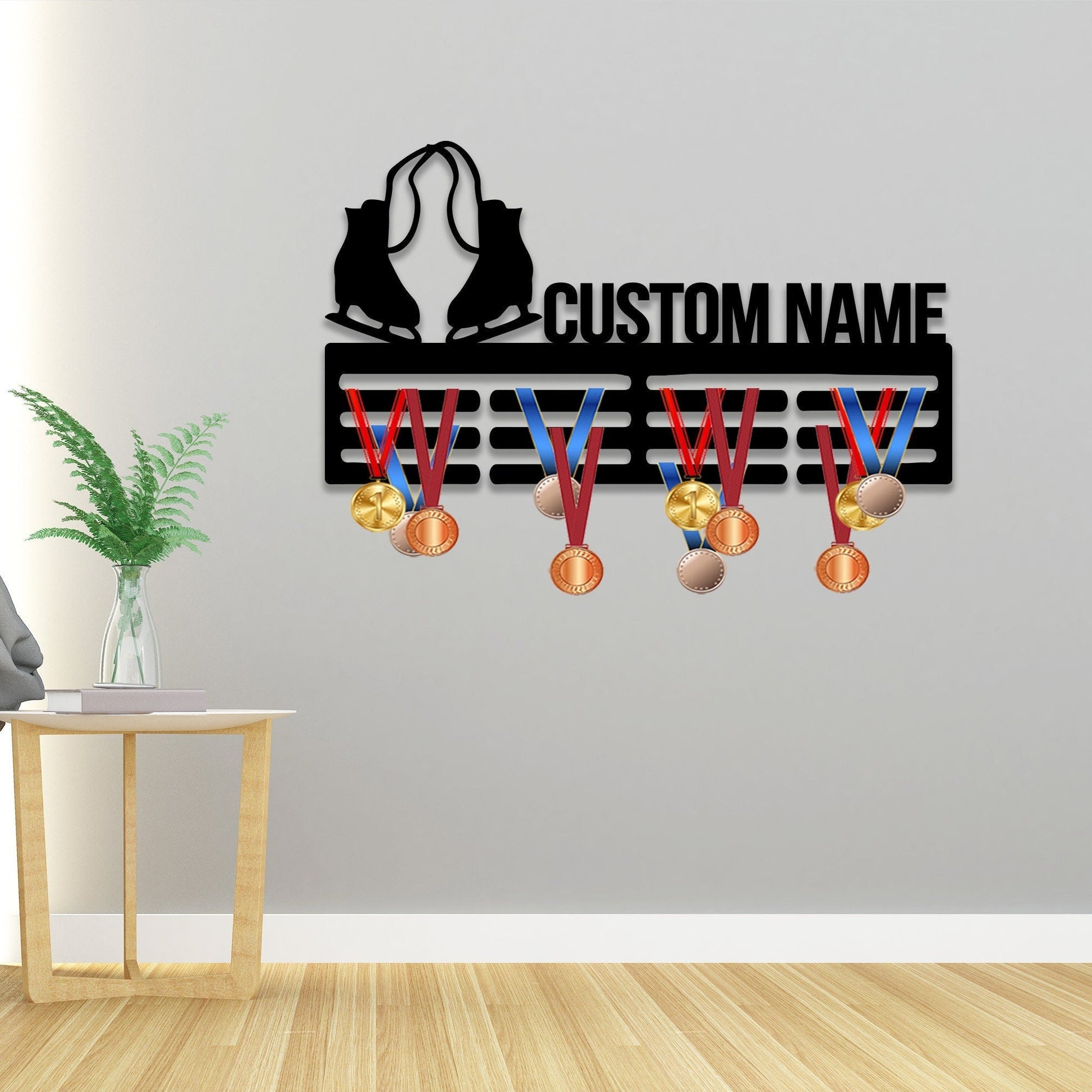Custom Name Skating Medal Hanger with Led Light, Medal Holder Display Rack for Awards and Ribbons, Tiered Award Rack, Sports Medal Hanger