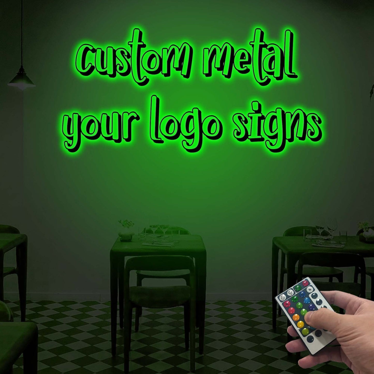 Custom Restaurant Logo Sign with or without Led Light, Personalized Logo Metal Wall Decor, Indoor Outdoor Decor, Metal Wall Hanging