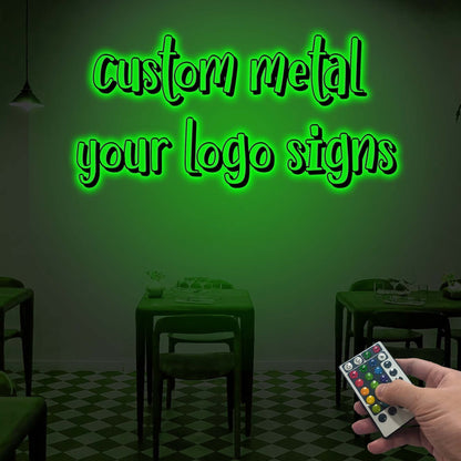Custom Restaurant Logo Sign with or without Led Light, Personalized Logo Metal Wall Decor, Indoor Outdoor Decor, Metal Wall Hanging