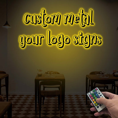Custom Restaurant Logo Sign with or without Led Light, Personalized Logo Metal Wall Decor, Indoor Outdoor Decor, Metal Wall Hanging