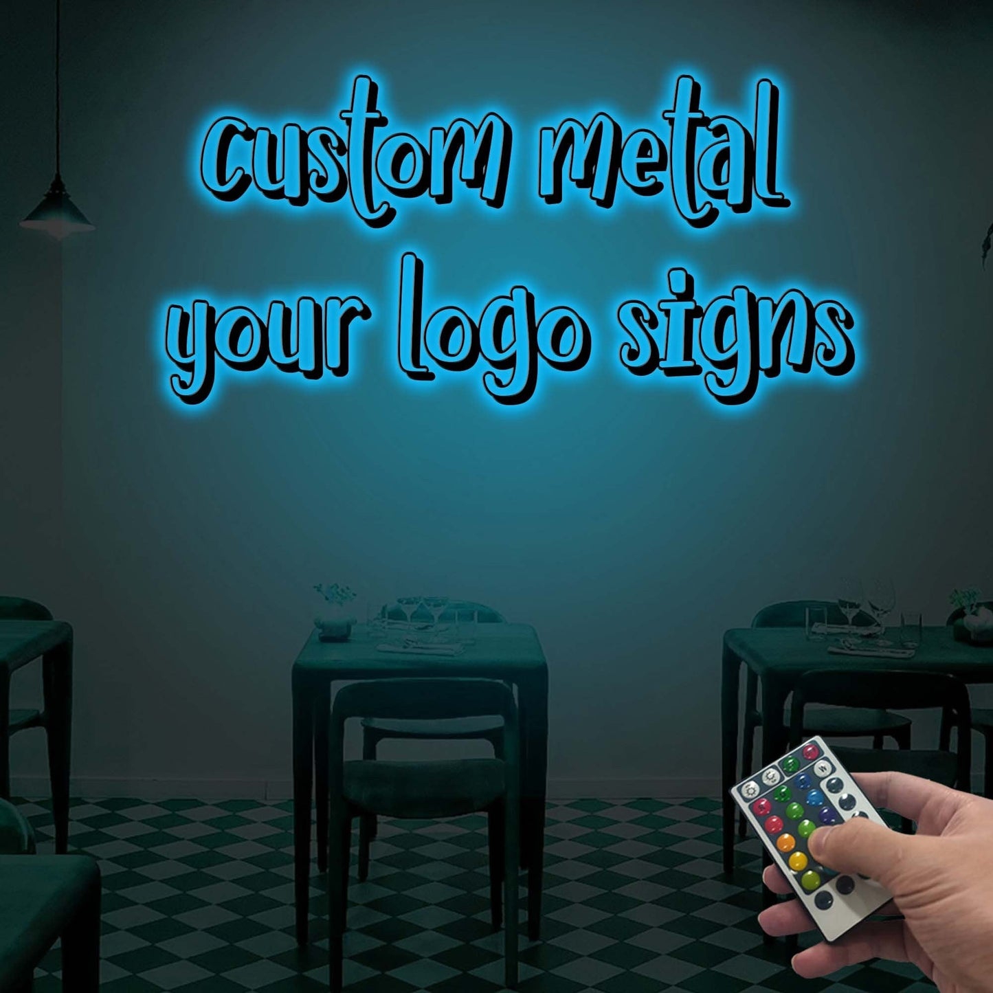 Custom Restaurant Logo Sign with or without Led Light, Personalized Logo Metal Wall Decor, Indoor Outdoor Decor, Metal Wall Hanging