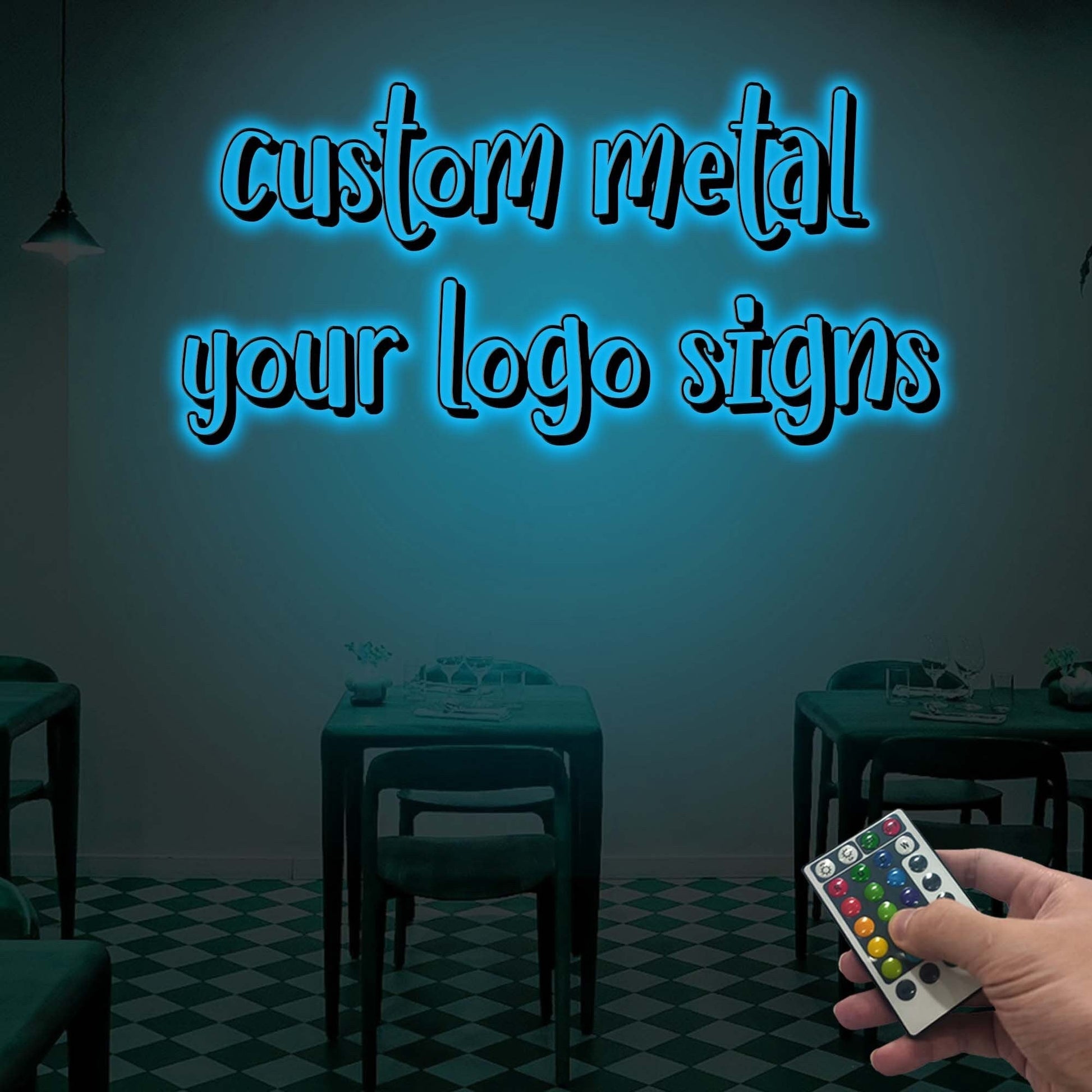Custom Restaurant Logo Sign with or without Led Light, Personalized Logo Metal Wall Decor, Indoor Outdoor Decor, Metal Wall Hanging