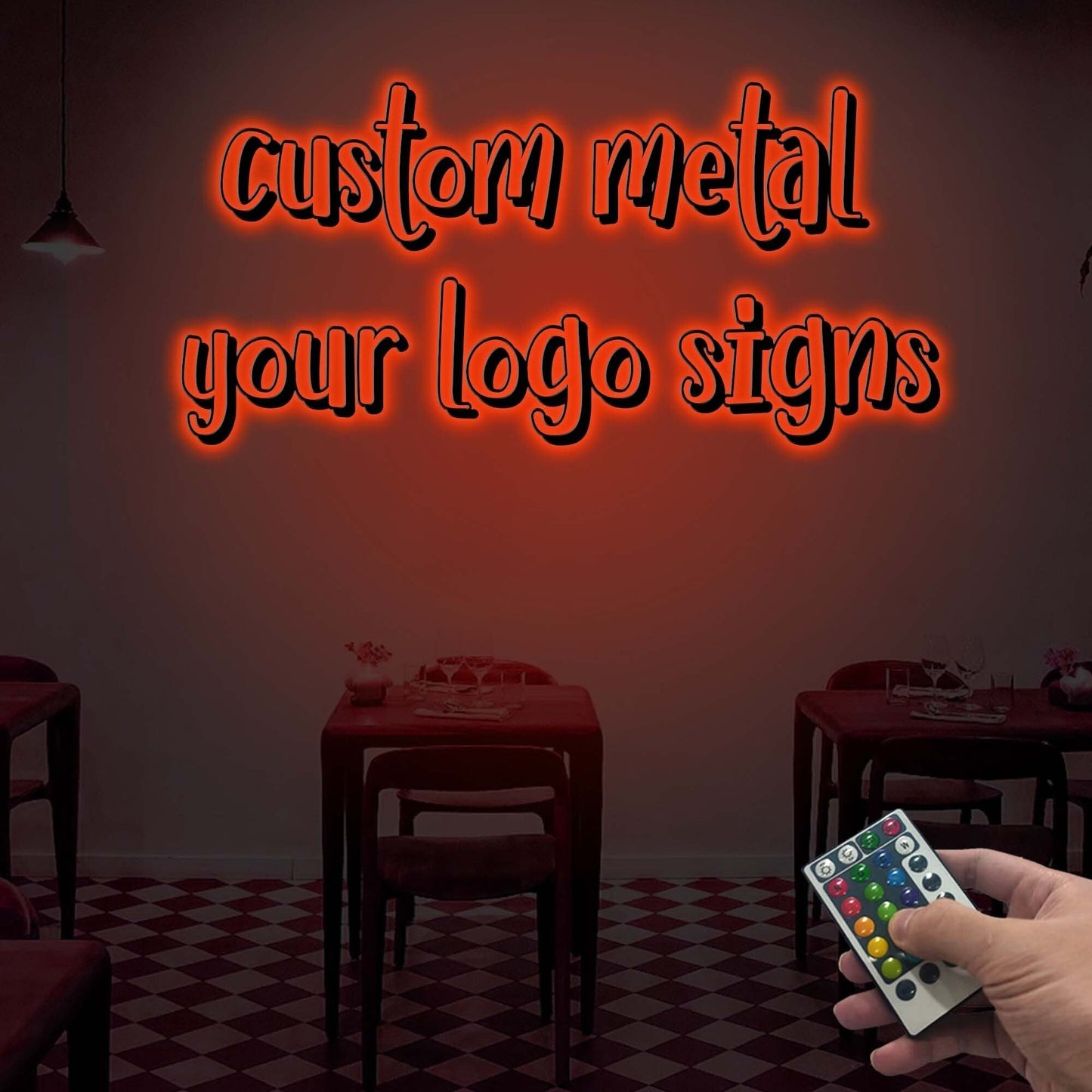 Custom Restaurant Logo Sign with or without Led Light, Personalized Logo Metal Wall Decor, Indoor Outdoor Decor, Metal Wall Hanging