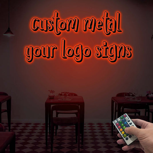 Custom Restaurant Logo Sign with or without Led Light, Personalized Logo Metal Wall Decor, Indoor Outdoor Decor, Metal Wall Hanging