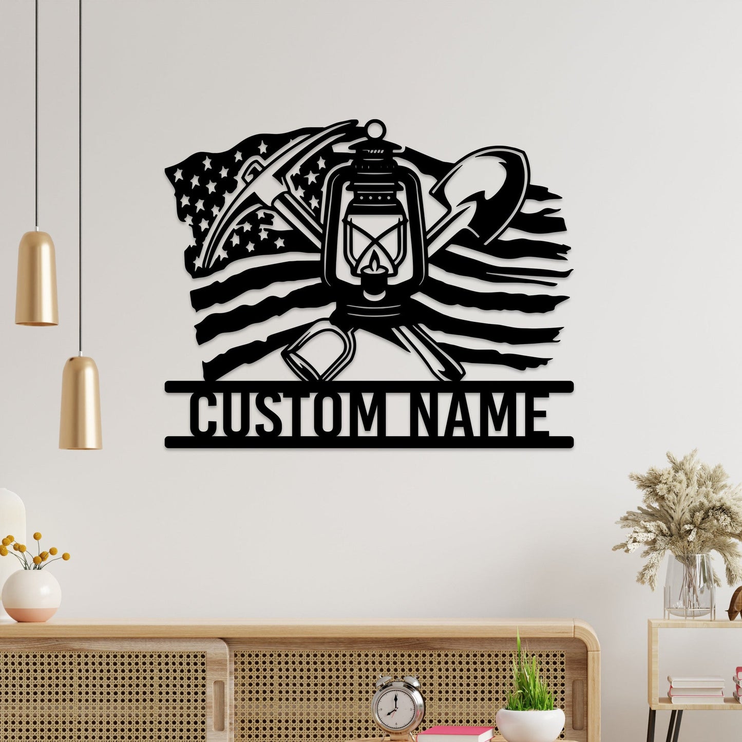 Custom Coal Mining US Flag Metal Wall Art with Led Light, Coal Mining Lantern Mining Tools Gift for Dad, Coal Miner Gifts Xmas Birthday