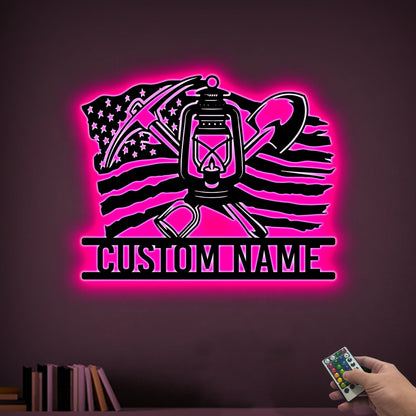 Custom Coal Mining US Flag Metal Wall Art with Led Light, Coal Mining Lantern Mining Tools Gift for Dad, Coal Miner Gifts Xmas Birthday