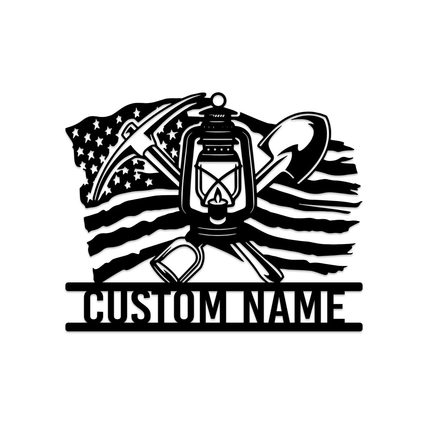 Custom Coal Mining US Flag Metal Wall Art with Led Light, Coal Mining Lantern Mining Tools Gift for Dad, Coal Miner Gifts Xmas Birthday