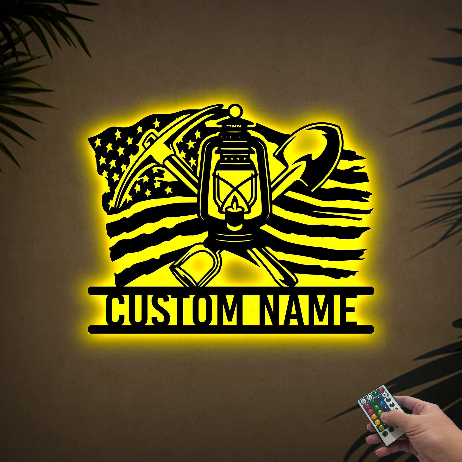 Custom Coal Mining US Flag Metal Wall Art with Led Light, Coal Mining Lantern Mining Tools Gift for Dad, Coal Miner Gifts Xmas Birthday