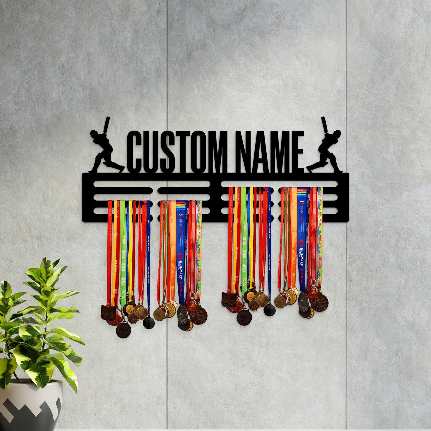 Custom Name Cricket Medal Hanger with Led Light, Sports Medal Holder Display Rack for Awards and Ribbons, Tiered Award Rack, Cricket Player