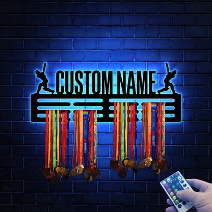 Custom Name Cricket Medal Hanger with Led Light, Sports Medal Holder Display Rack for Awards and Ribbons, Tiered Award Rack, Cricket Player