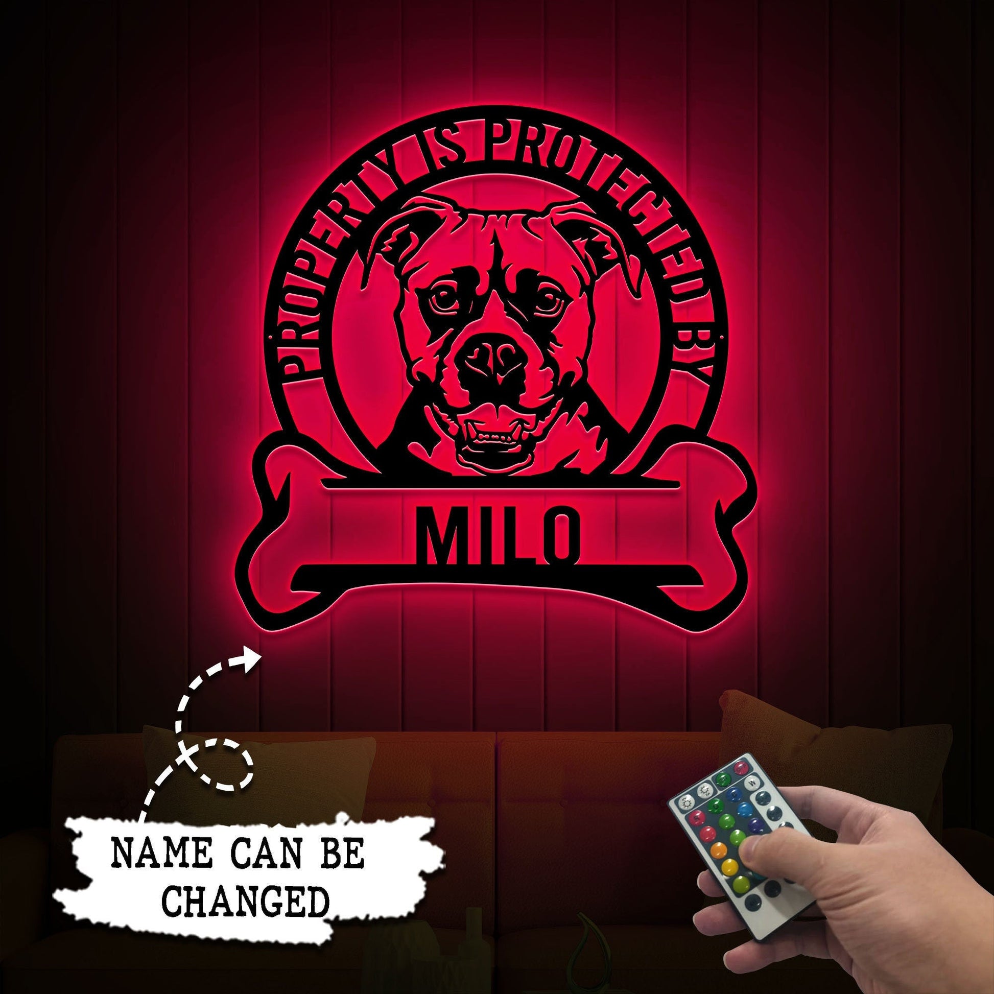 Custom Boxer Dog Warning Sign Led Light, Property Protected by Guard Dog Metal Sign, Beware of Dog Gate Sign, Funny Metal Dog Sign for Home