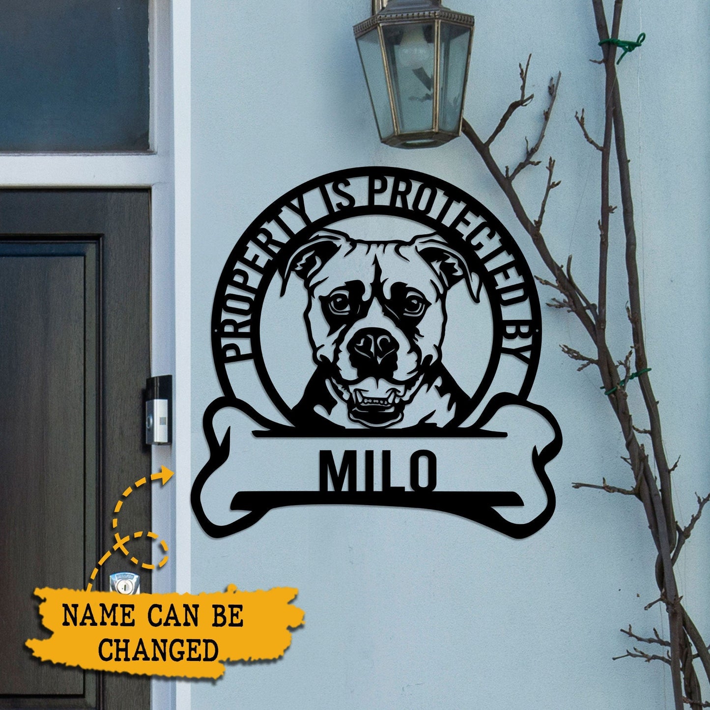 Custom Boxer Dog Warning Sign Led Light, Property Protected by Guard Dog Metal Sign, Beware of Dog Gate Sign, Funny Metal Dog Sign for Home