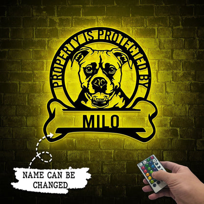 Custom Boxer Dog Warning Sign Led Light, Property Protected by Guard Dog Metal Sign, Beware of Dog Gate Sign, Funny Metal Dog Sign for Home
