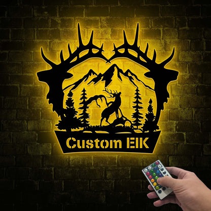 Custom Elk Antler Name Sign with Led Lights, Metal Elk Hunter Gift, Elk Hunting Gifts for Father's Day, Christmas Gift, Elk Home Decor