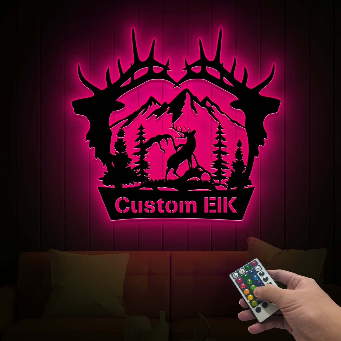 Custom Elk Antler Name Sign with Led Lights, Metal Elk Hunter Gift, Elk Hunting Gifts for Father's Day, Christmas Gift, Elk Home Decor