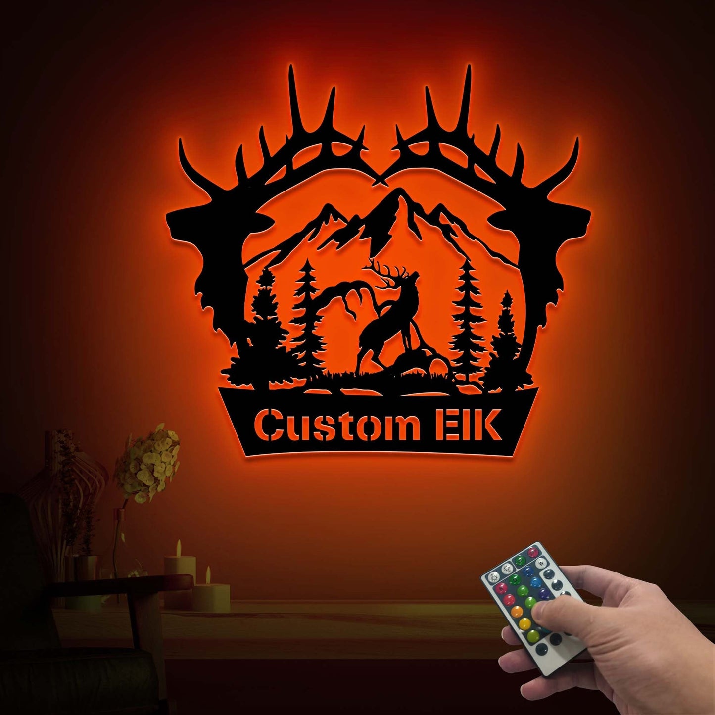Custom Elk Antler Name Sign with Led Lights, Metal Elk Hunter Gift, Elk Hunting Gifts for Father's Day, Christmas Gift, Elk Home Decor