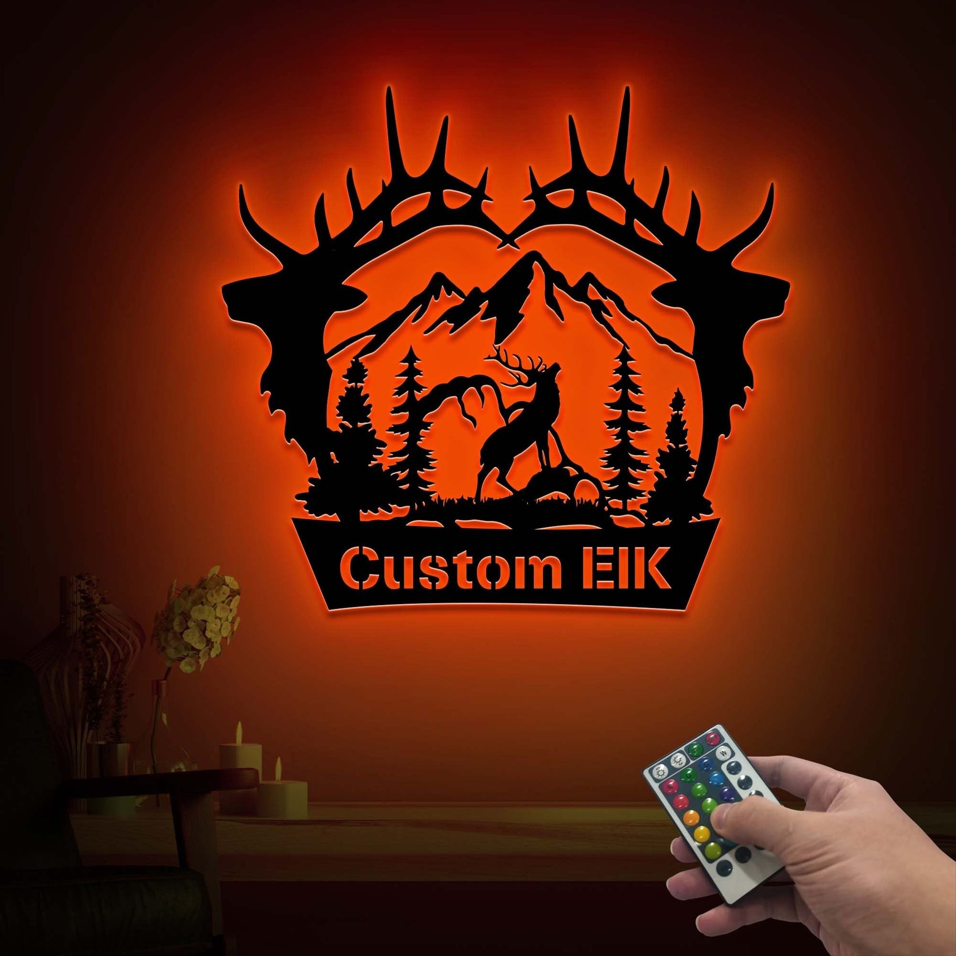 Custom Elk Antler Name Sign with Led Lights, Metal Elk Hunter Gift, Elk Hunting Gifts for Father's Day, Christmas Gift, Elk Home Decor
