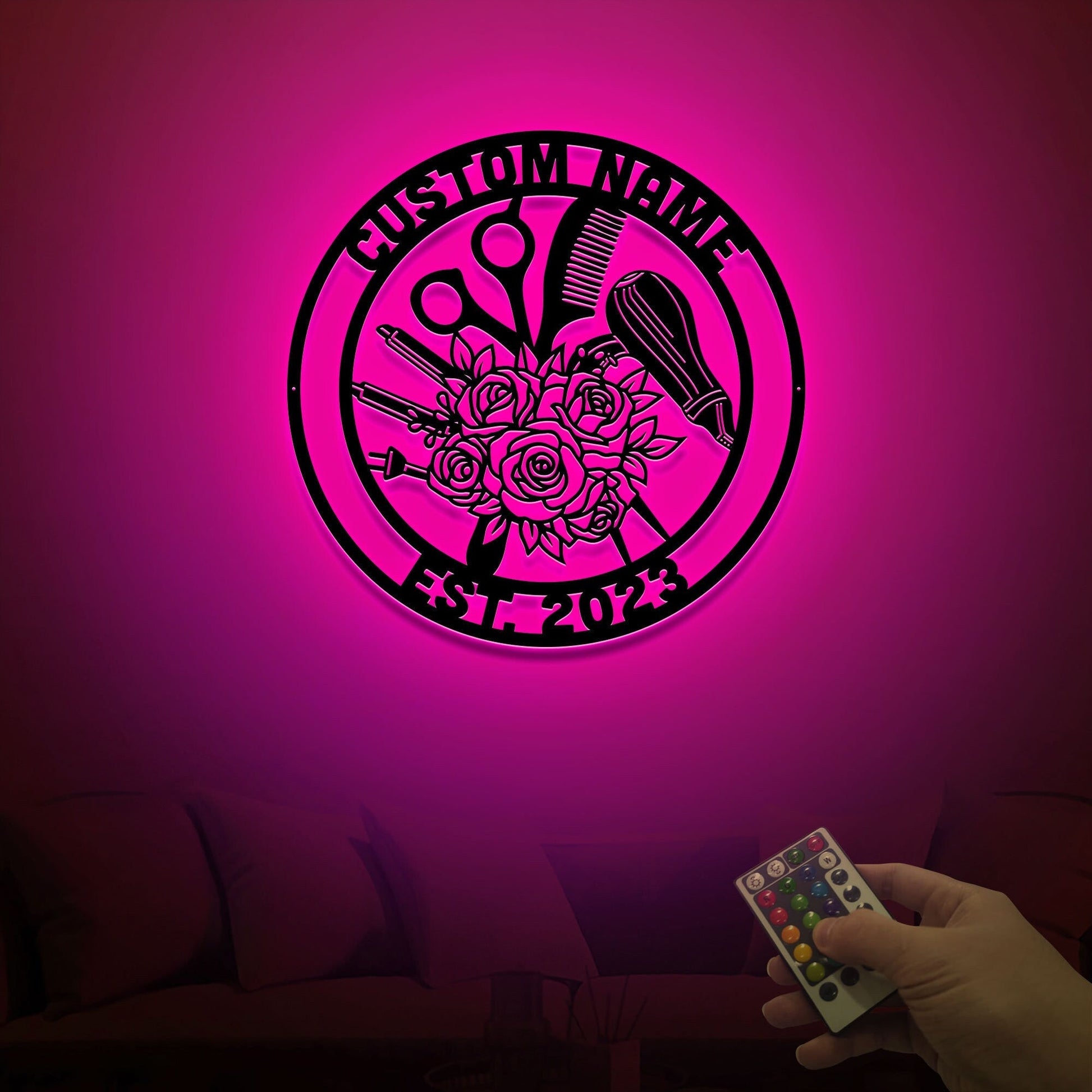 Custom Metal Hair Salon Name Sign with Led Light, Hairdresser Hair Stylist Gift, Barbershop Decor, Beauty Salon Decor, Salon Owner Gift