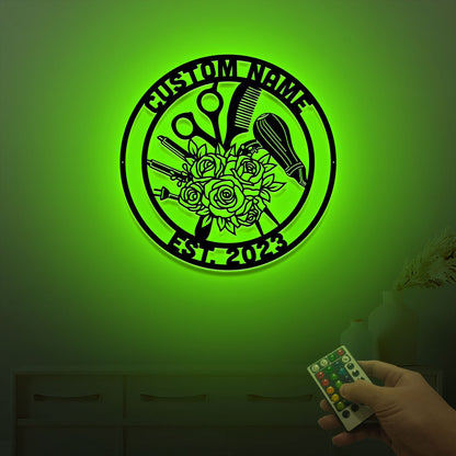 Custom Metal Hair Salon Name Sign with Led Light, Hairdresser Hair Stylist Gift, Barbershop Decor, Beauty Salon Decor, Salon Owner Gift