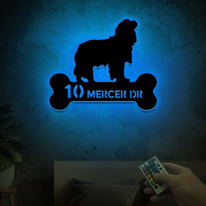 Cavalier King Charles Spaniel Dog Address Sign with Led Light, Address Monogram, Dog Bone Dog House Number, Metal Address Sign for House
