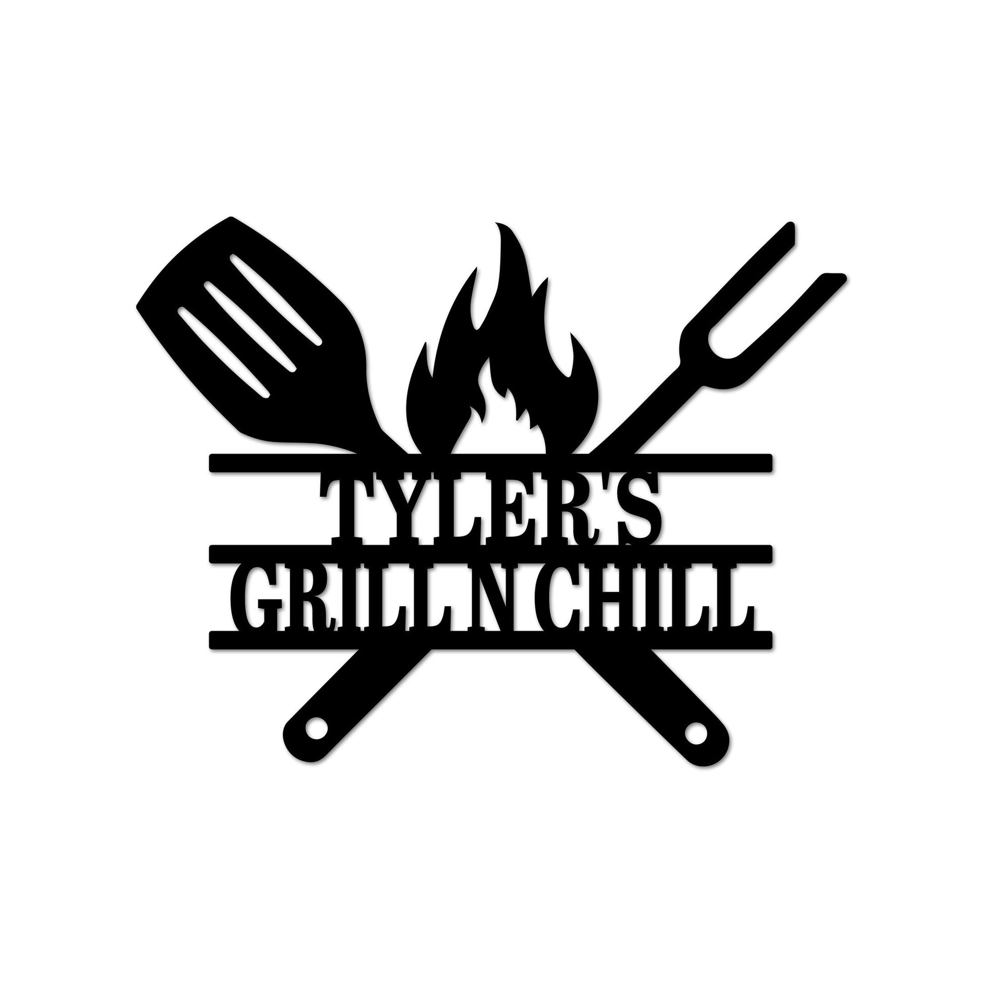 Custom Grill N Chill Metal Wall Art, Personalized BBQ Name Sign Decoration For Living Room, Grill Sign Outdoor Home Decor Dad Gifts