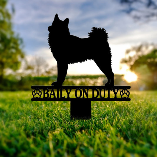 Custom Finnish Spitz Metal Stake with Solar Light, Finnish Spitz Garden Stake, Dog on Duty Sign, Dog Metal Yard Art, Finnish Spitz Lover