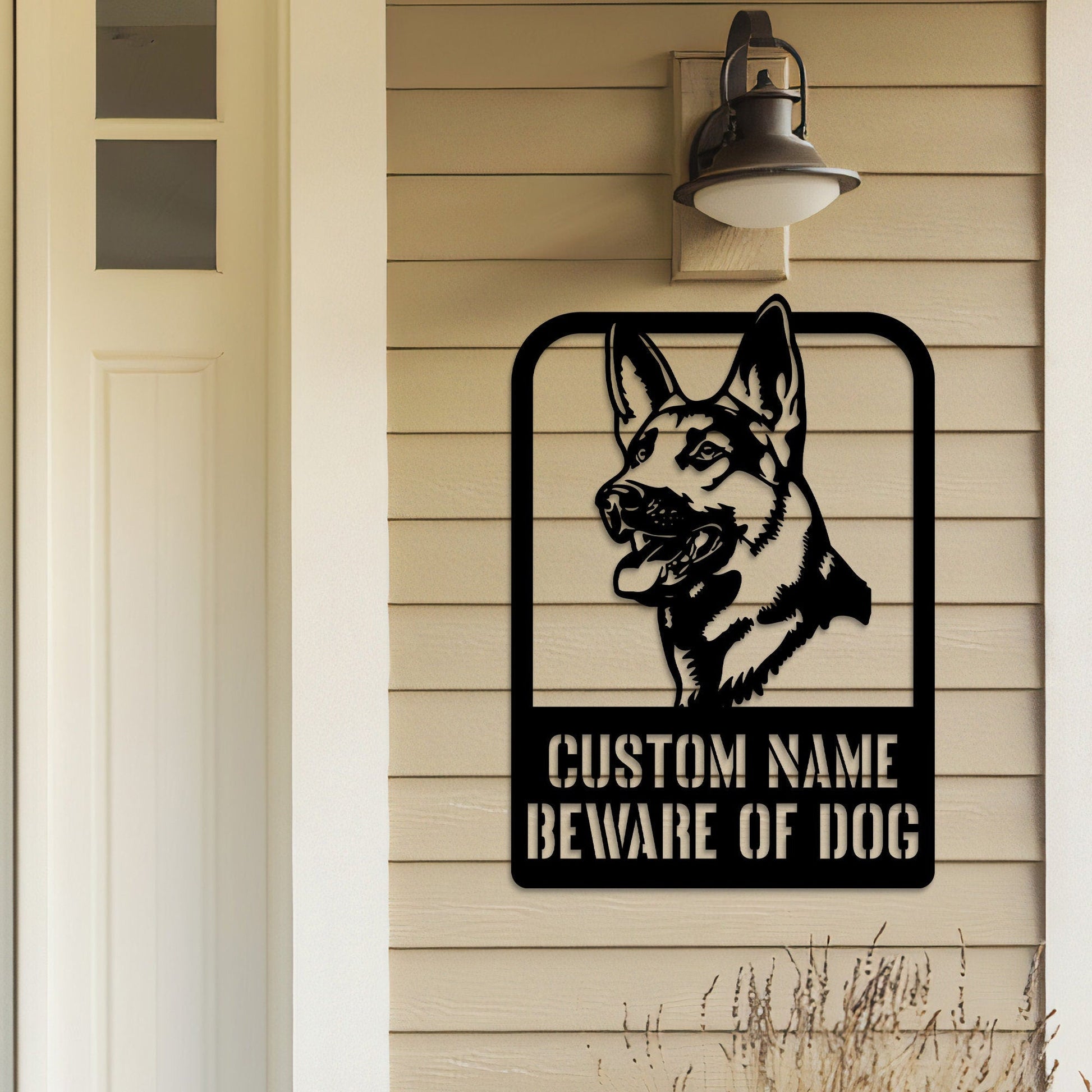Custom Beware of Dog Sign German Shepherd, Dog Warning Sign, Caution Sign, Gate Sign, Metal German Shepherd Gifts, Dog Wall Decor, Dog Name